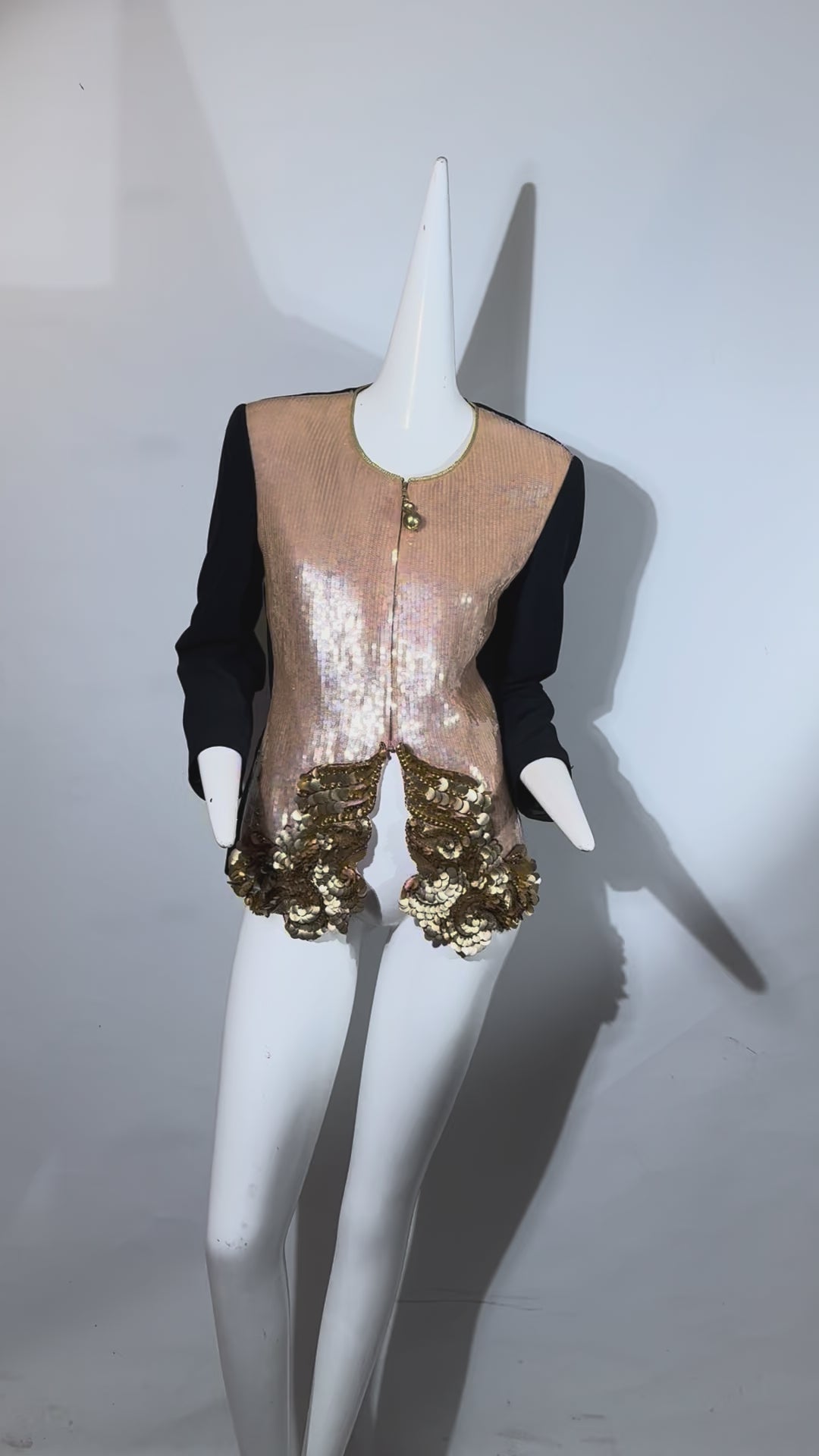 GIANFRANCO FERRE, Pink Organza Silk Vest Jacket with Gold-Tone Sequins and Sphere Zipper Pull