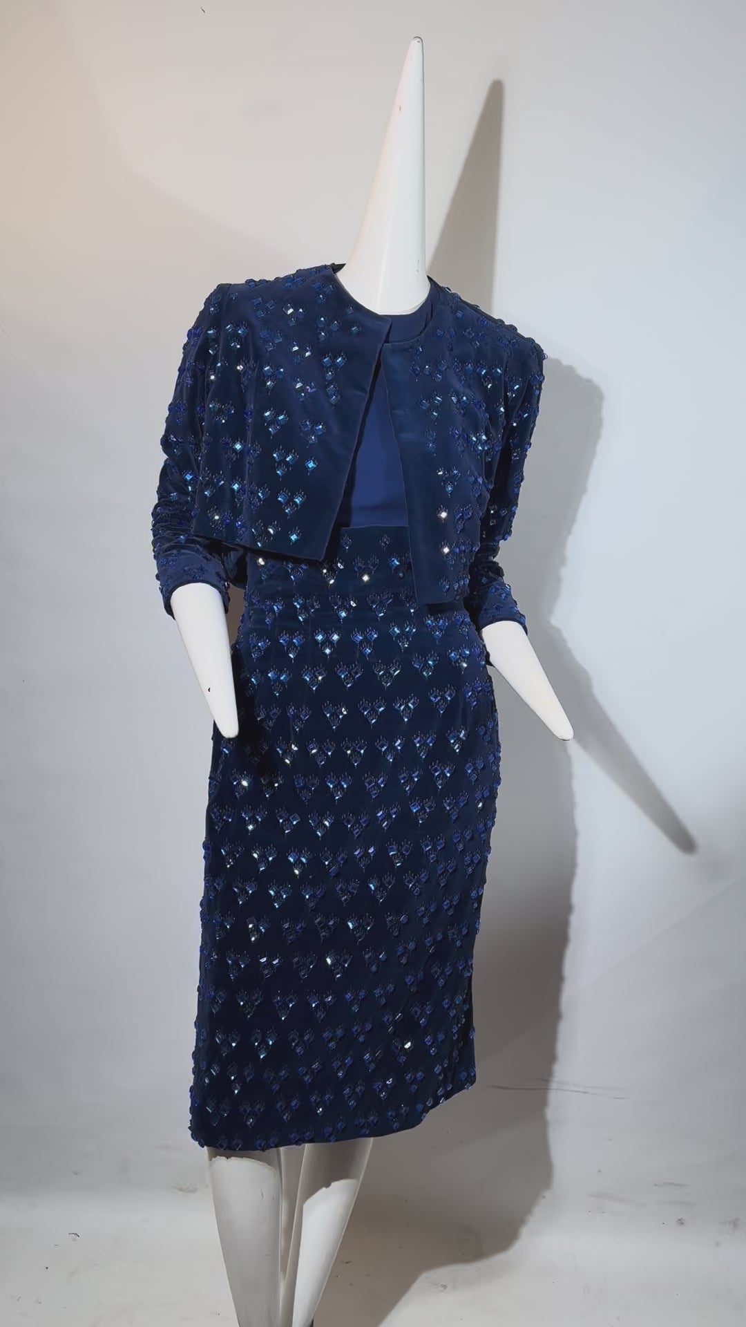 BARON'S ALTA MODA, Velvet and Rhinestone Electric Blue High-Waist Skirt Ensemble