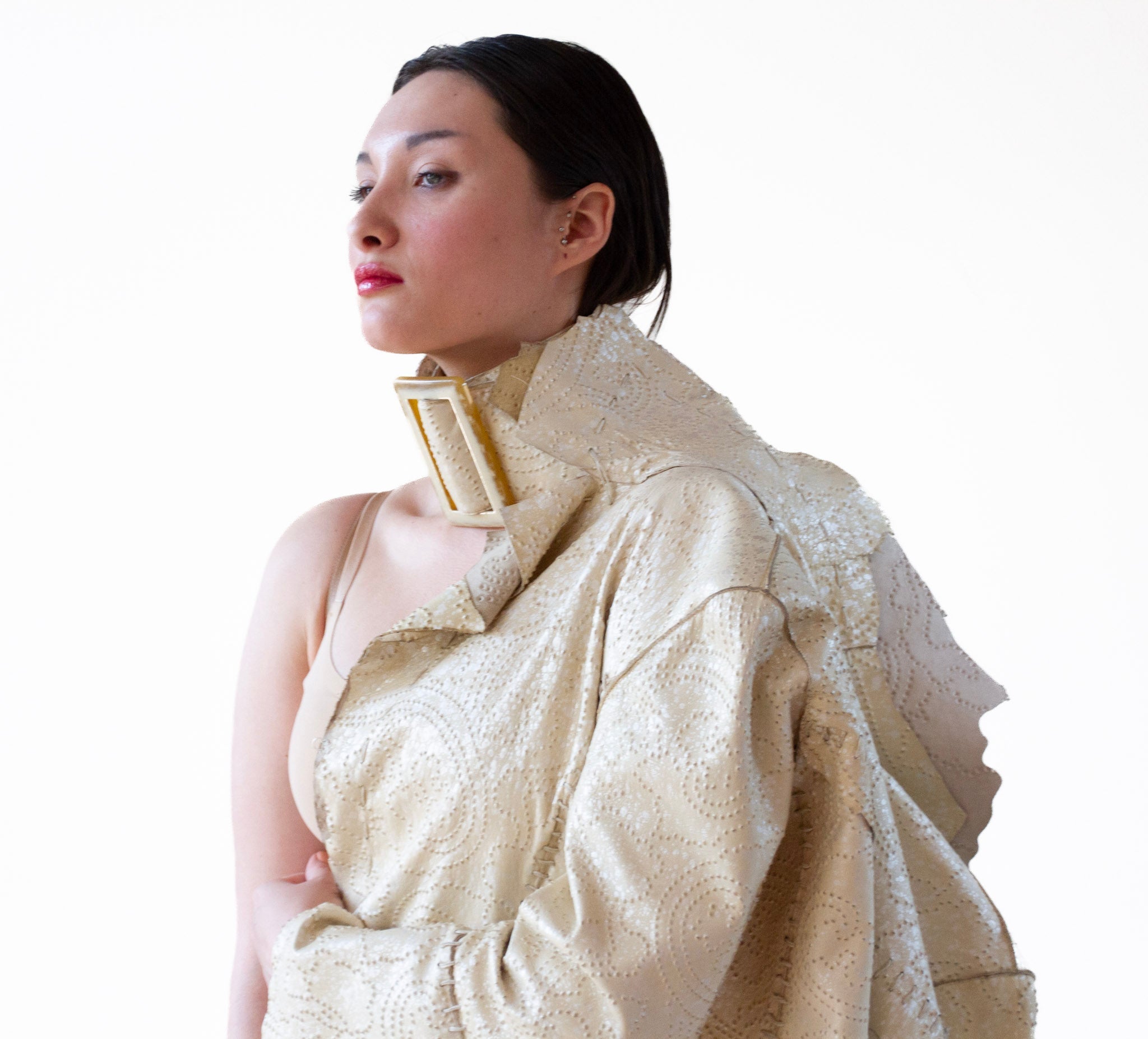 Gucci Ensemble : Rare 1960s-1970s Couture, treated leather ensemble