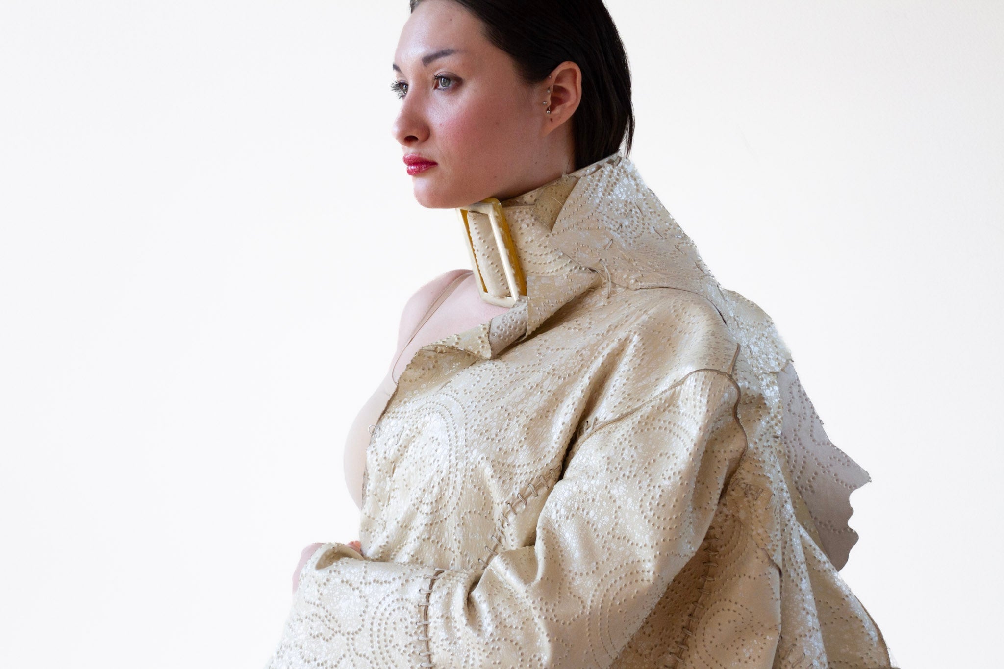Gucci Ensemble : Rare 1960s-1970s Couture, treated leather ensemble